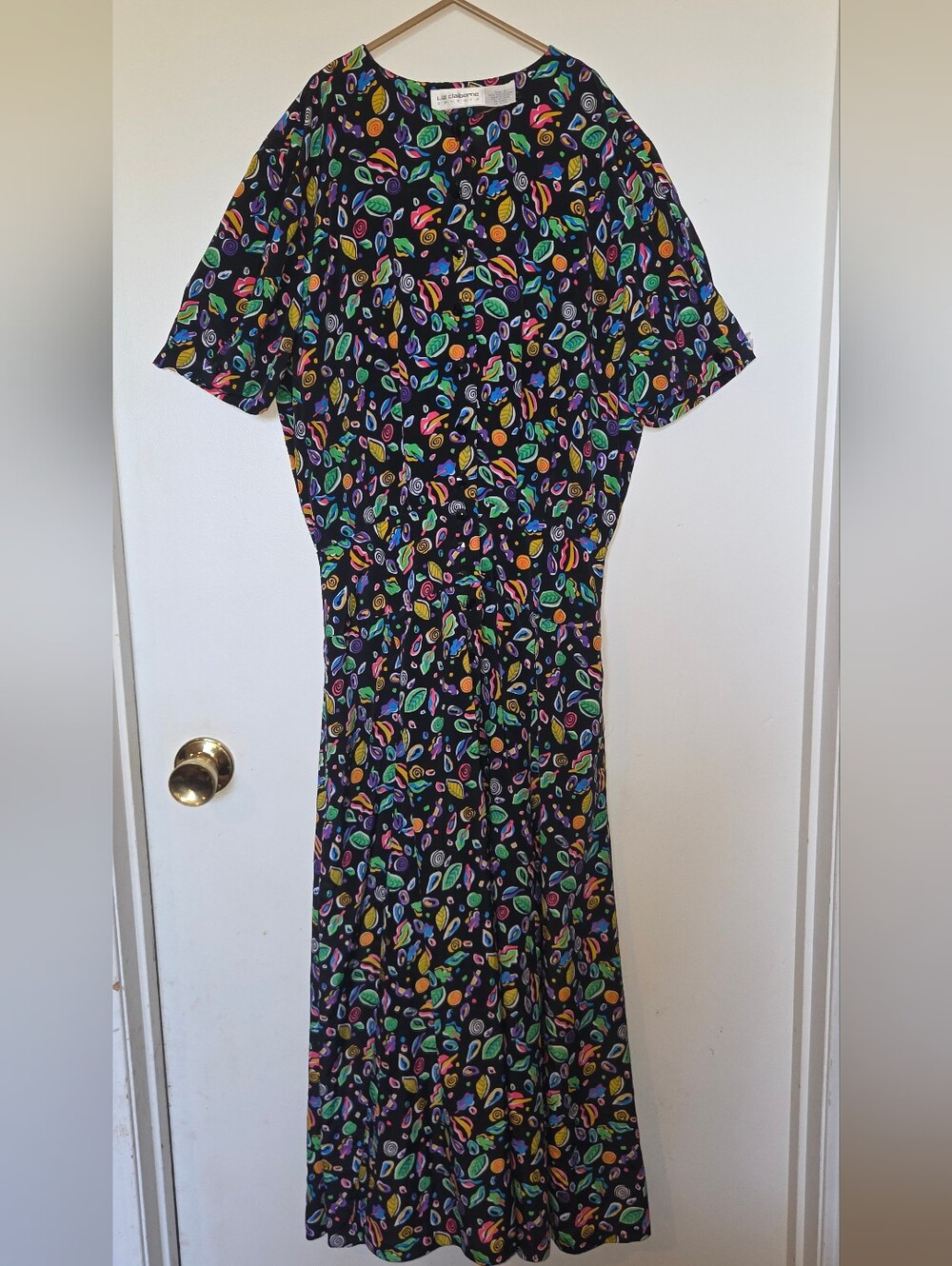 Liz Claiborne Black Maxi Dress with Multicolor Leaf Print